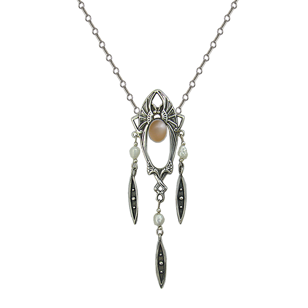 Sterling Silver Victorian Necklace With Peach Moonstone